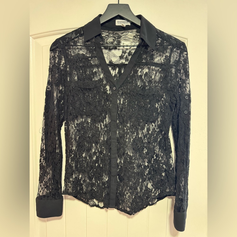 Express Black Lace Portofino Blouse